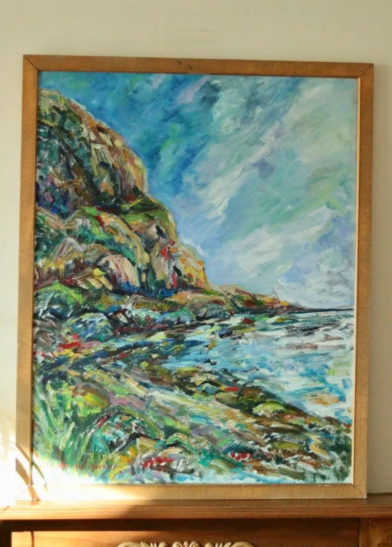 Hot Pamono M-B Swömbom-Backman, Vivid Coastline, Mid-20th Century, Oil on Canvas, Framed