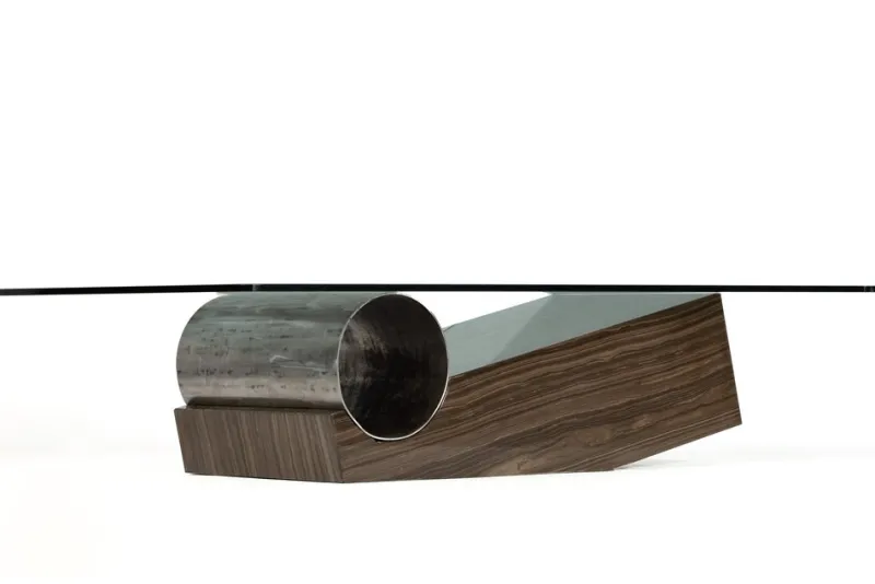 Pamono Medes Coffee Table in Wenge Sandstone and Sanded Iron Circle with Glass Top by Joaquín Moll