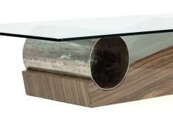 Pamono Medes Coffee Table in Wenge Sandstone and Sanded Iron Circle with Glass Top by Joaquín Moll