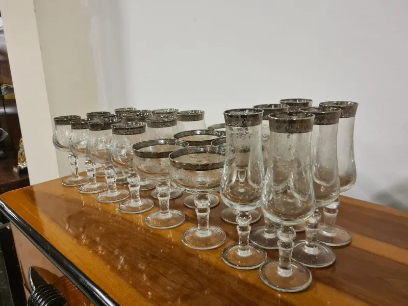 New Pamono Medici Glasses in Crystal and Platinum, Set of 24