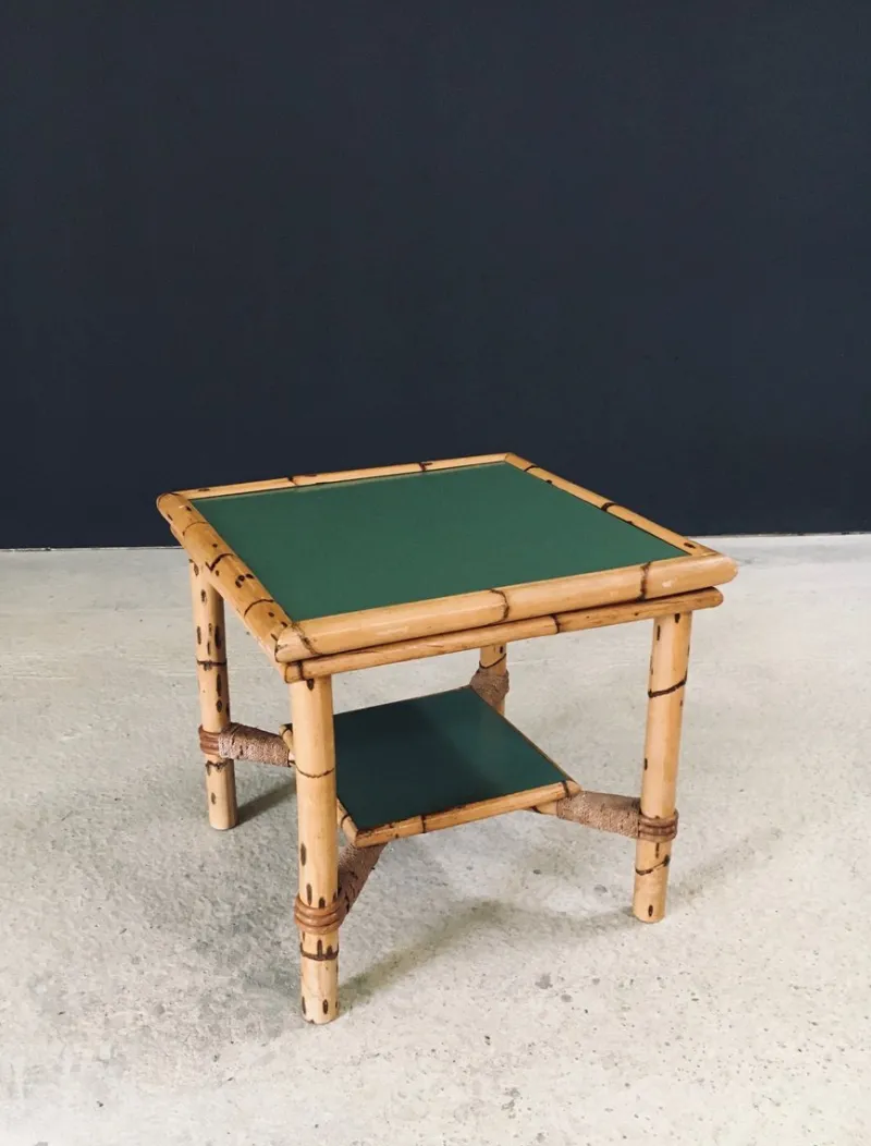 Pamono Mediterranean Bamboo Side Table in the style of Audoux Minet, France, 1950s> Coffee & Side Tables