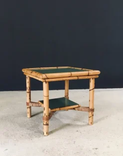 Pamono Mediterranean Bamboo Side Table in the style of Audoux Minet, France, 1950s><noscript><img width=