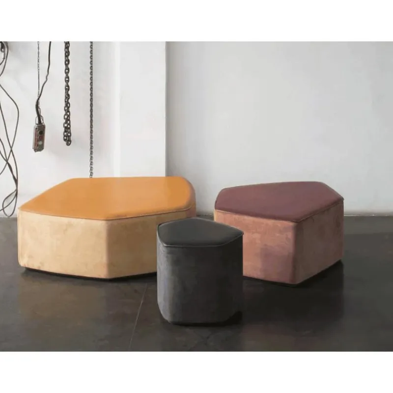 Outlet Pamono Medium Pouf in Vegetable Leather with Suede and Poplar Plywood by Oscar Maschera
