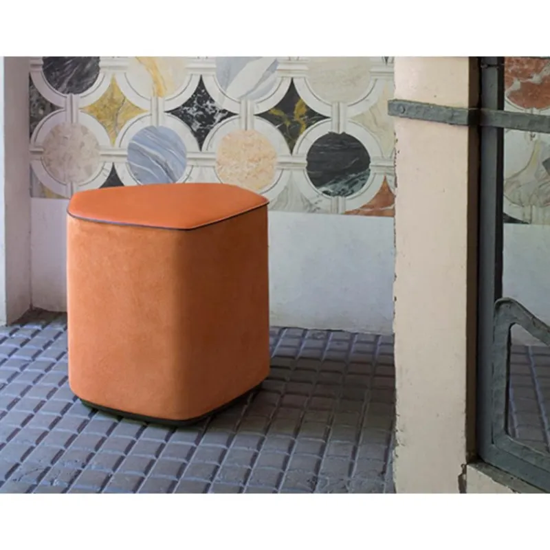 Outlet Pamono Medium Pouf in Vegetable Leather with Suede and Poplar Plywood by Oscar Maschera