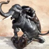 Pamono Meiji Okimono Bronze Sculpture of an Elephant Attacked by Tigers, Japan, 1890s> Sculpture