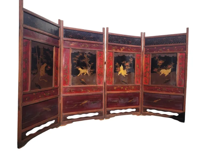 Pamono Meiji Screen with Lacquer Panels, Japan, Late 19th Century> Room Dividers & Screens
