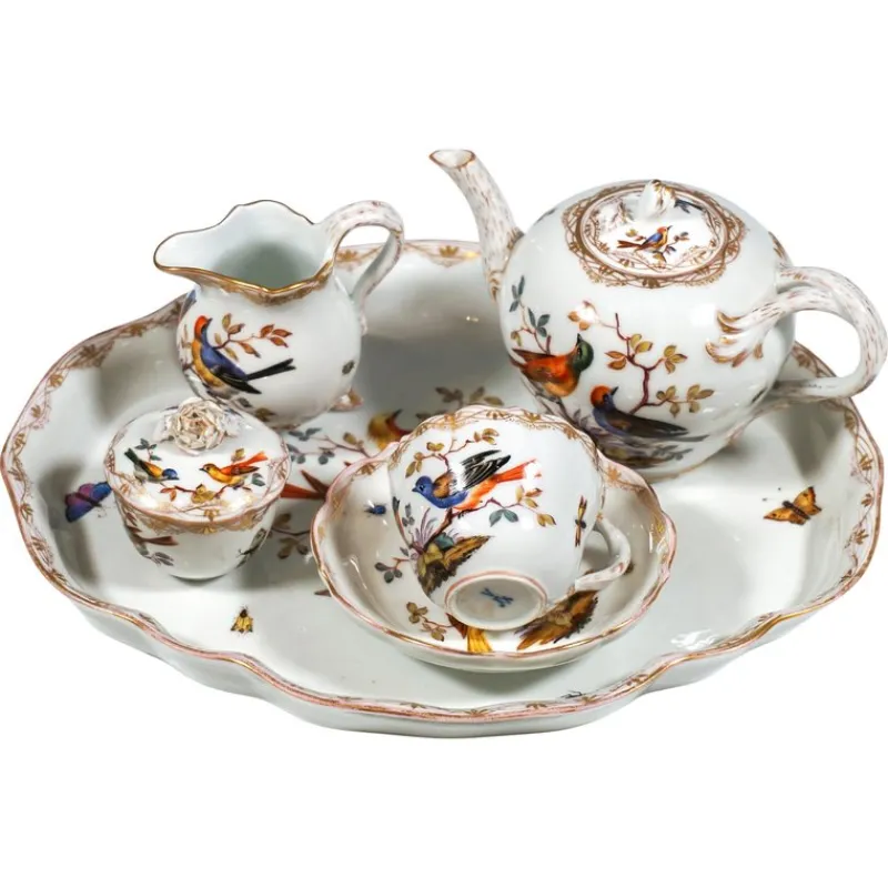 Outlet Pamono Meissen Tea Service with Bird and Insect Painting and Gold, Germany, 1820, Set of 6