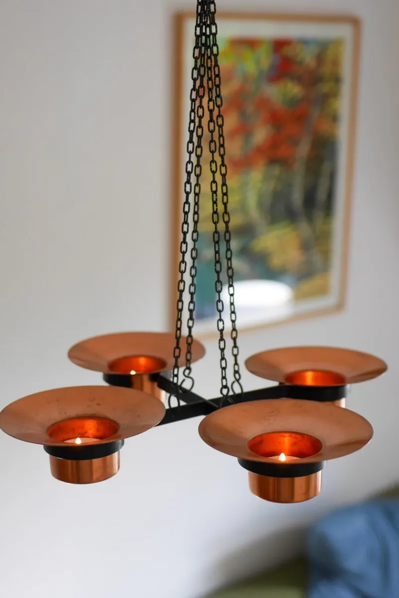 Pamono Metal and Copper Candleholder Pendant by Carl Thore, 1975> Candleholders