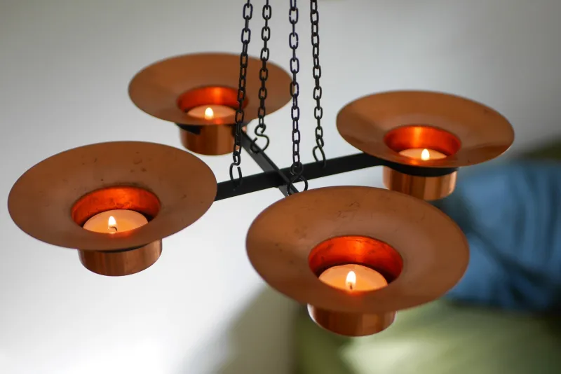 Pamono Metal and Copper Candleholder Pendant by Carl Thore, 1975> Candleholders