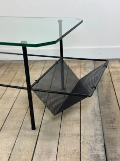 Pamono Metal and Glass Coffee Table by Gérard Guermomprez, 1956><noscript><img width=