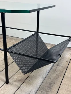 Pamono Metal and Glass Coffee Table by Gérard Guermomprez, 1956><noscript><img width=
