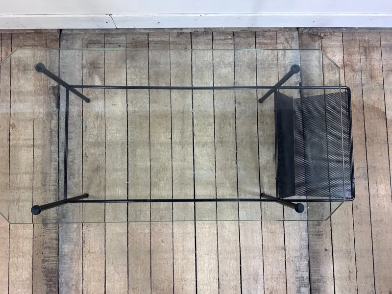 Pamono Metal and Glass Coffee Table by Gérard Guermomprez, 1956> Coffee & Side Tables