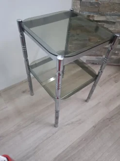 Clearance Pamono Metal and Smoked Glass Side Table, 1970s