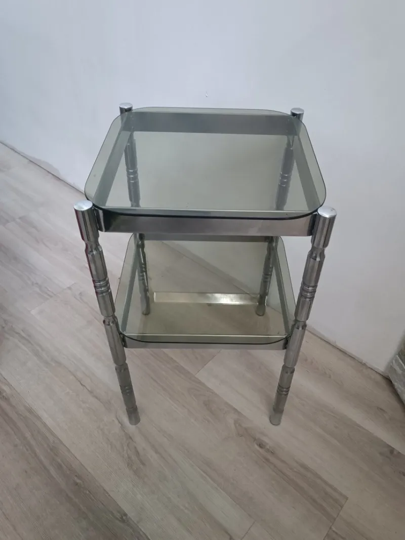 Clearance Pamono Metal and Smoked Glass Side Table, 1970s