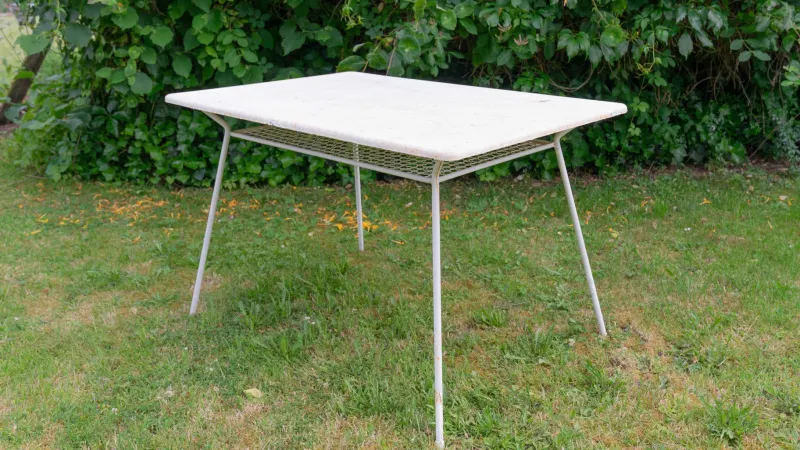 Pamono Metal Garden Table with Newspaper Shelf, 1950s> Garden Tables