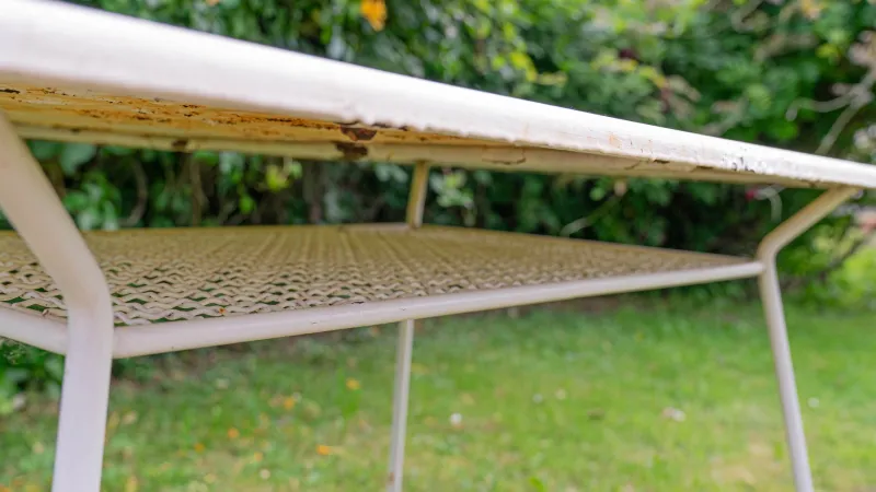Pamono Metal Garden Table with Newspaper Shelf, 1950s> Garden Tables