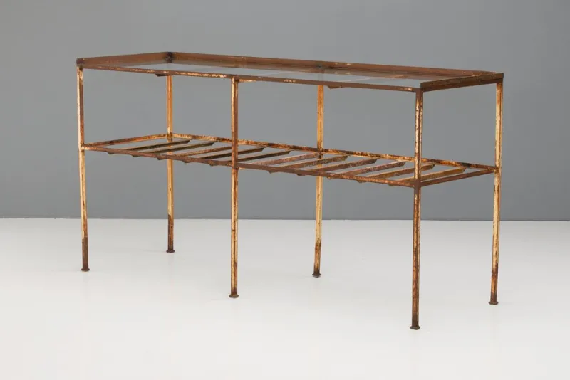 Pamono Metal Table with Glass Top, 1930s> Garden Tables