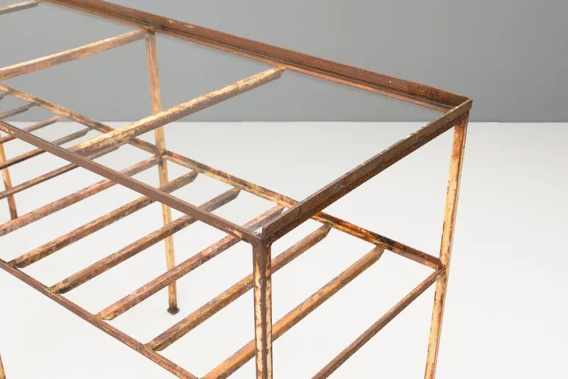 Pamono Metal Table with Glass Top, 1930s> Garden Tables