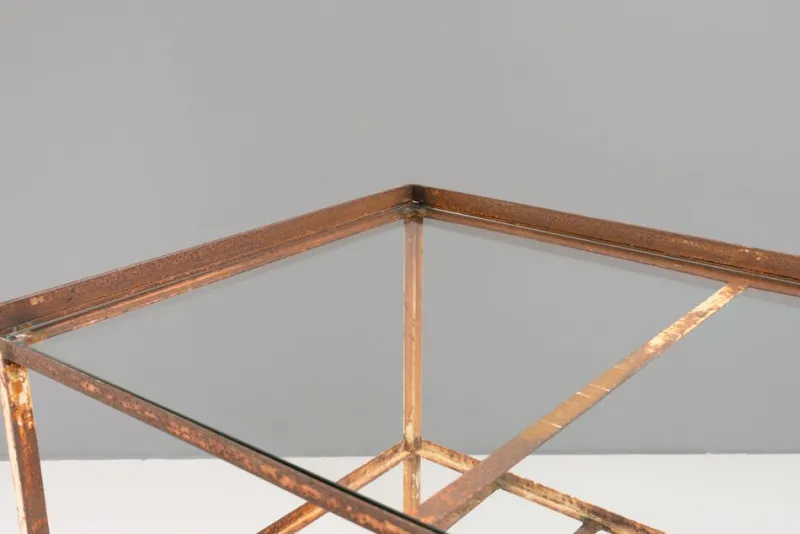 Pamono Metal Table with Glass Top, 1930s> Garden Tables
