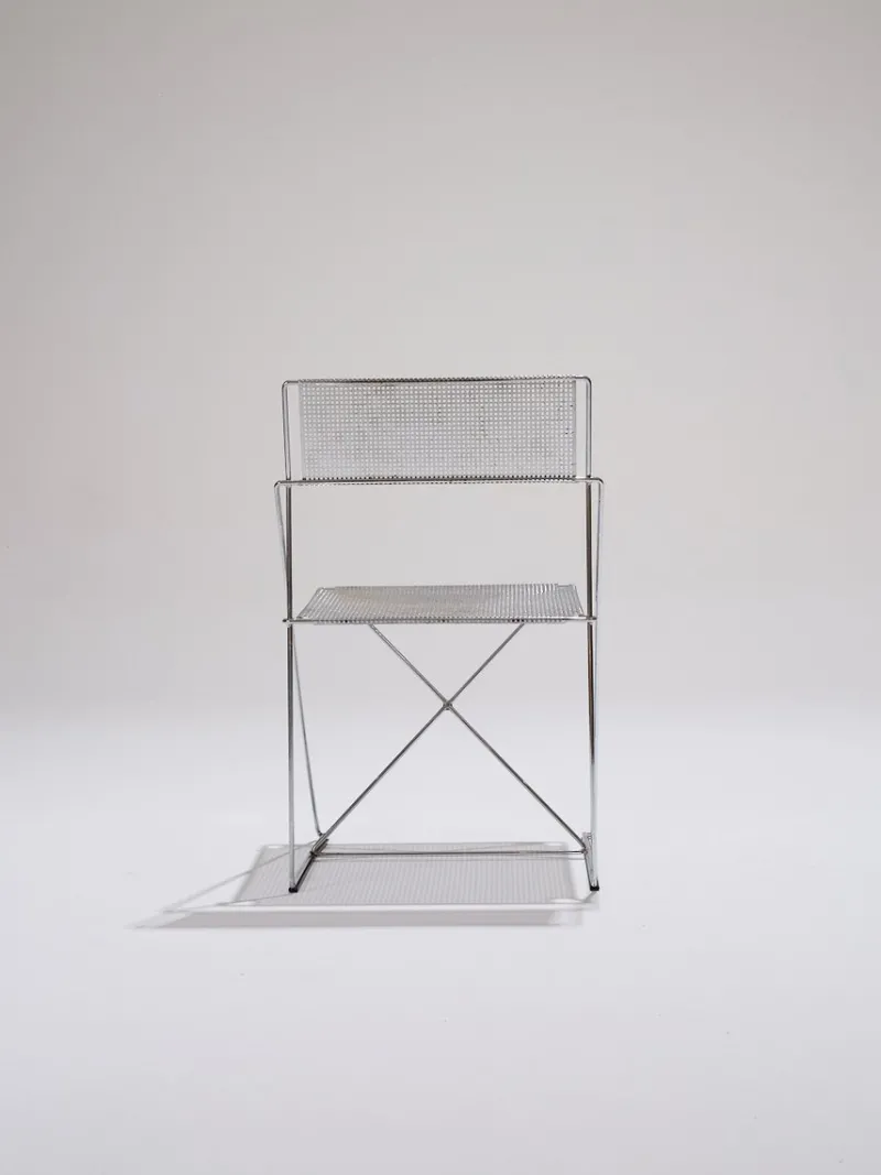 Pamono Metal X-Lines Chairs attributed to Niels Jørgen Haugesen, 1970s, Set of 4> Side Chairs & Dining Chairs