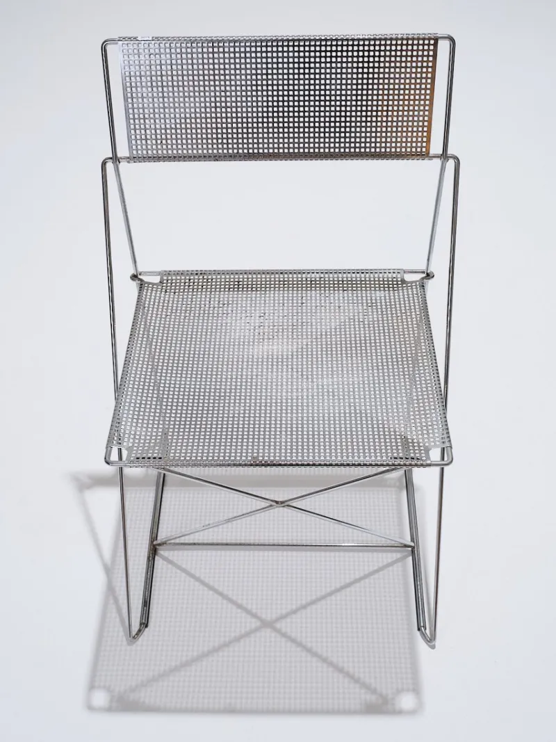 Pamono Metal X-Lines Chairs attributed to Niels Jørgen Haugesen, 1970s, Set of 4> Side Chairs & Dining Chairs