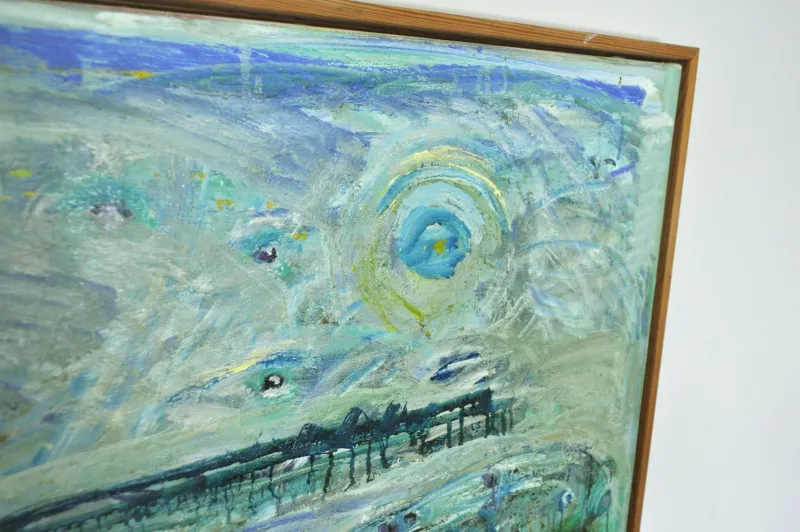 Sale Pamono Mette Birckner, Abstract Impressionist Turquoise Town with Animals, 2018, Oil on Canvas
