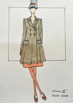 Best Pamono Michel Goma, Fashion Drawing, 1980s, Felt-Tipped Pen Drawing