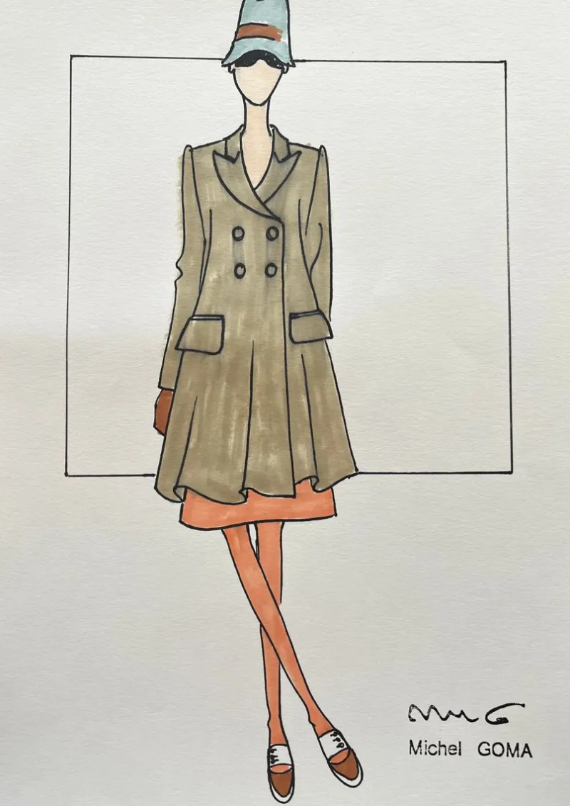 Best Pamono Michel Goma, Fashion Drawing, 1980s, Felt-Tipped Pen Drawing