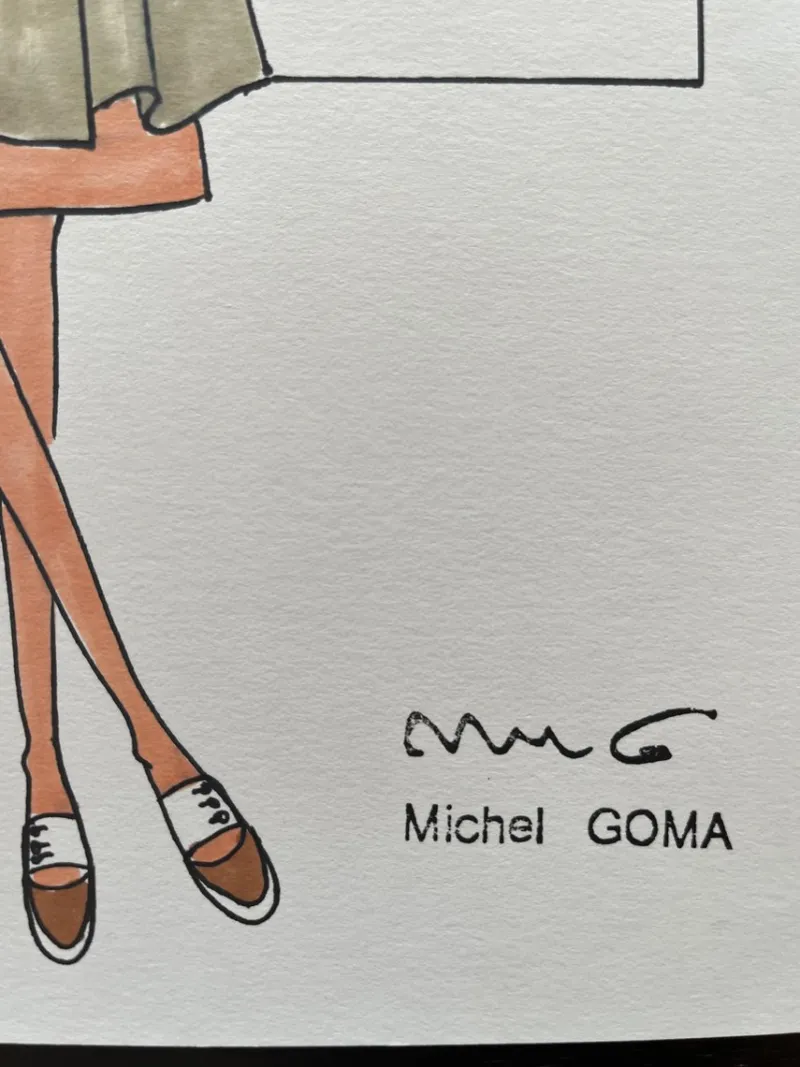 Best Pamono Michel Goma, Fashion Drawing, 1980s, Felt-Tipped Pen Drawing