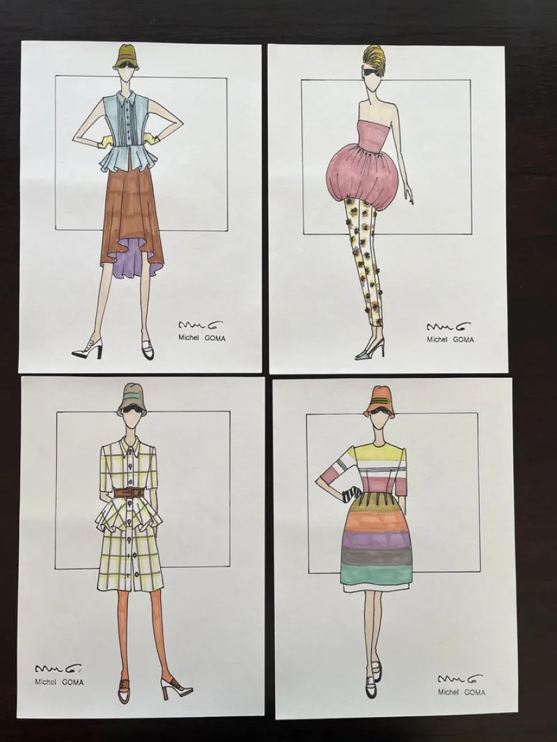 Sale Pamono Michel Goma, Fashion Drawing, 1980s, Felt-Tipped Pen