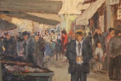 Pamono Michel Michaeli, Fish Market in Marseille, 1920s, Oil on Canvas, Framed> Impressionist