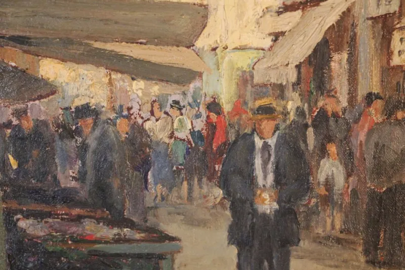 Pamono Michel Michaeli, Fish Market in Marseille, 1920s, Oil on Canvas, Framed> Impressionist