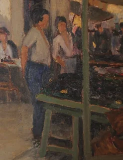 Pamono Michel Michaeli, Fish Market in Marseille, 1920s, Oil on Canvas, Framed><noscript><img width=