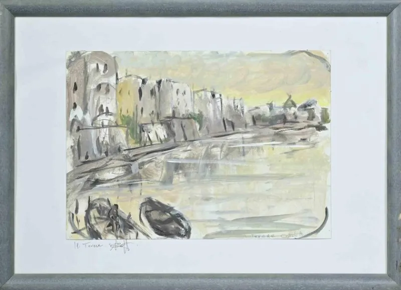 Pamono Michelangelo Cupisti, The Tiber, Rome, Mixed Media, 1990s> Work On Paper