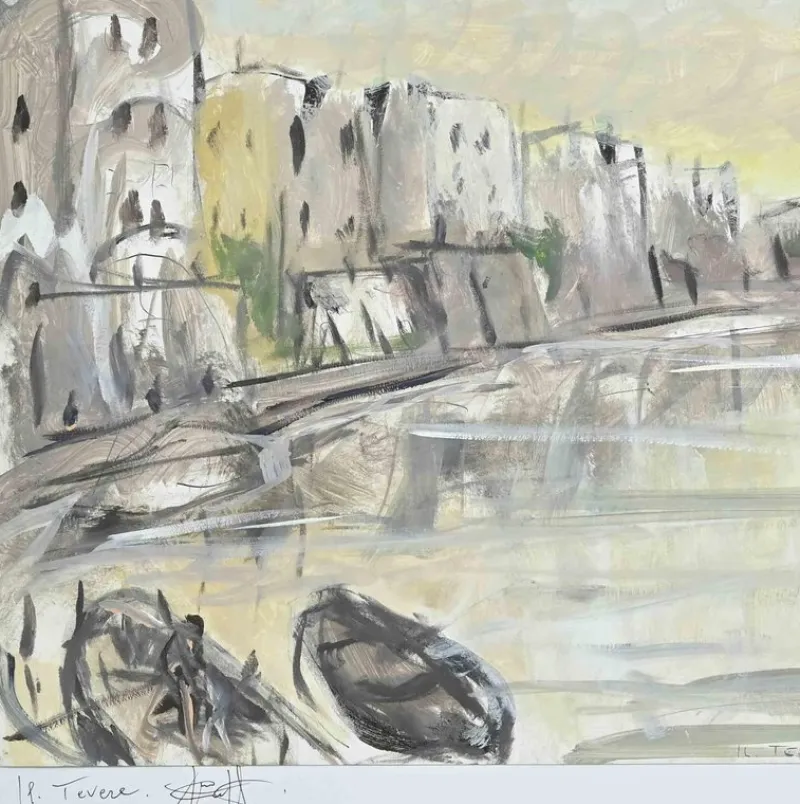 Pamono Michelangelo Cupisti, The Tiber, Rome, Mixed Media, 1990s> Work On Paper