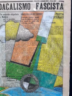 Clearance Pamono Michele Falanga, Futurist Aeropittura, 1933, Mixed Media on Newspaper
