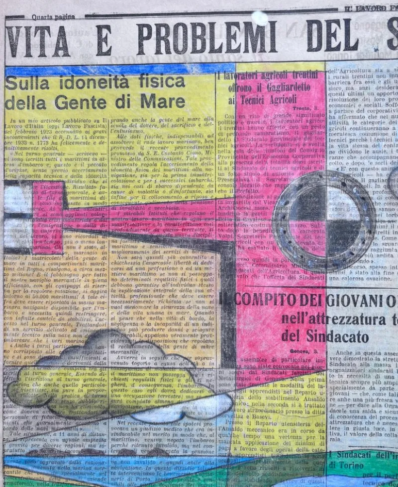 Clearance Pamono Michele Falanga, Futurist Aeropittura, 1933, Mixed Media on Newspaper