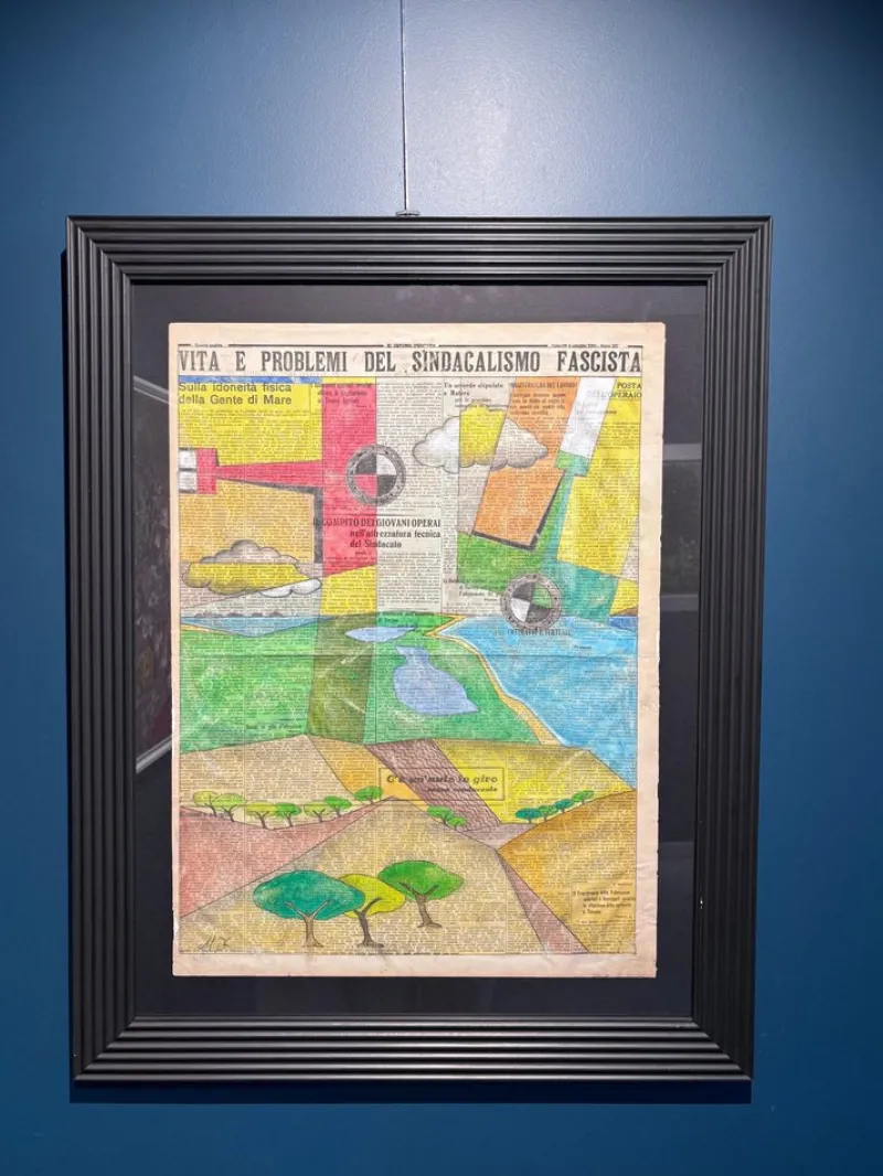 Clearance Pamono Michele Falanga, Futurist Aeropittura, 1933, Mixed Media on Newspaper