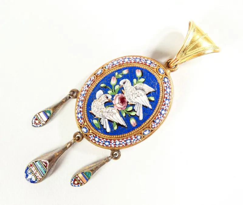 Pamono Micromosaic Photo Holder Locket Pendant with Birds> Necklaces