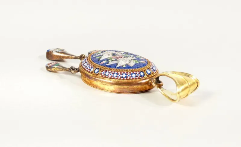 Pamono Micromosaic Photo Holder Locket Pendant with Birds> Necklaces
