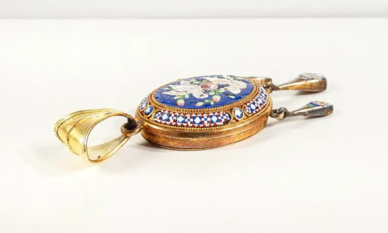 Pamono Micromosaic Photo Holder Locket Pendant with Birds> Necklaces