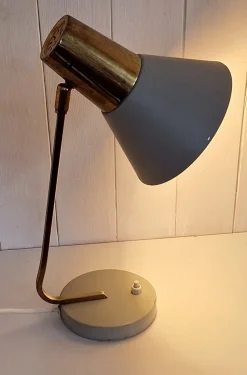 New Pamono Mid-Century Adjustable Desk Lamp with Grey Lacquered Metal Frame and Brass Holder, 1960s
