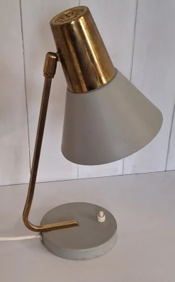 New Pamono Mid-Century Adjustable Desk Lamp with Grey Lacquered Metal Frame and Brass Holder, 1960s