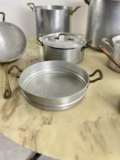 Pamono Mid-Century Aluminum and Copper Cooking Pots, 1930s, Set of 7><noscript><img width=