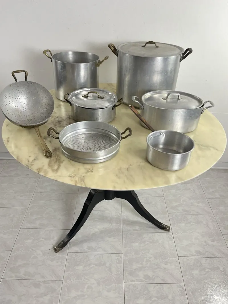 Pamono Mid-Century Aluminum and Copper Cooking Pots, 1930s, Set of 7> Cutlery & Serving Utensils