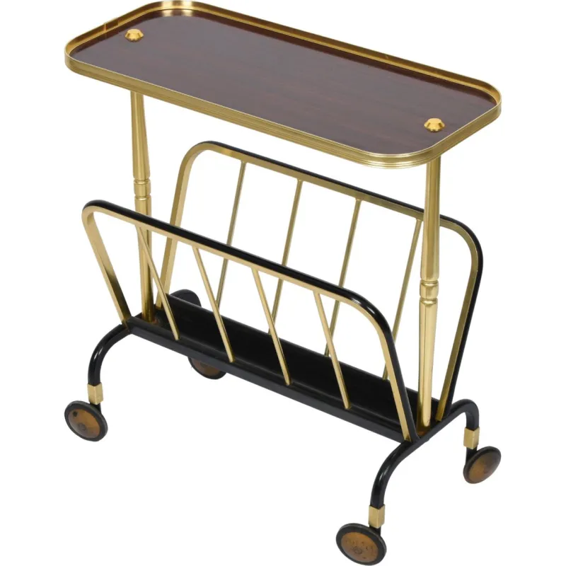 Pamono Mid-Century Aluminum and Formica Trolley Magazine Rack by Ico and Luisa Parisi for MB, 1960s> Magazine Racks