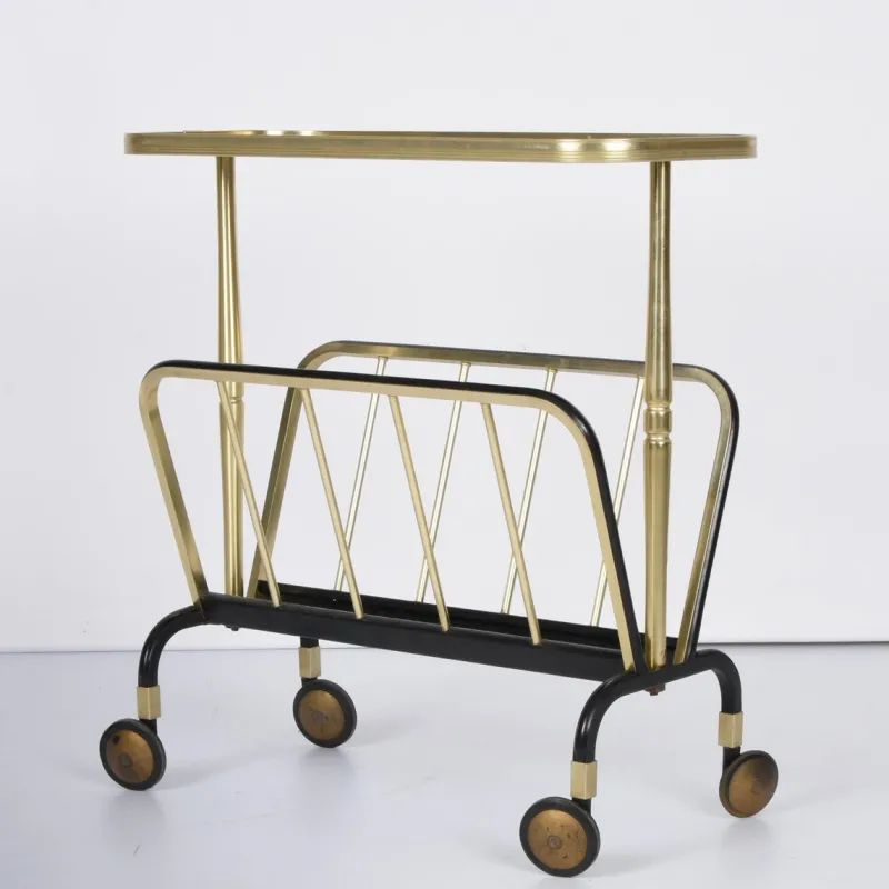 Pamono Mid-Century Aluminum and Formica Trolley Magazine Rack by Ico and Luisa Parisi for MB, 1960s> Magazine Racks
