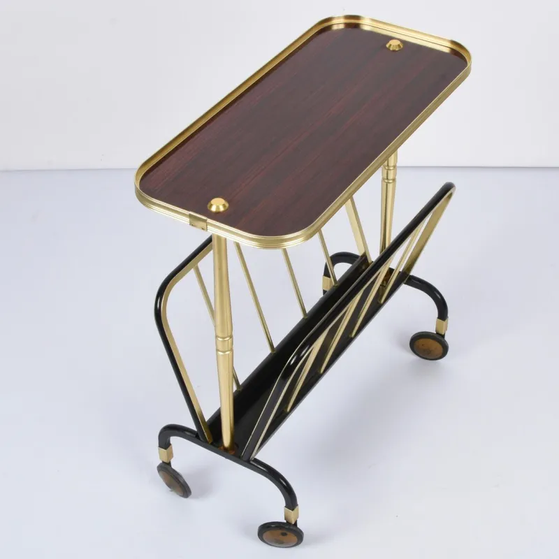 Pamono Mid-Century Aluminum and Formica Trolley Magazine Rack by Ico and Luisa Parisi for MB, 1960s> Magazine Racks