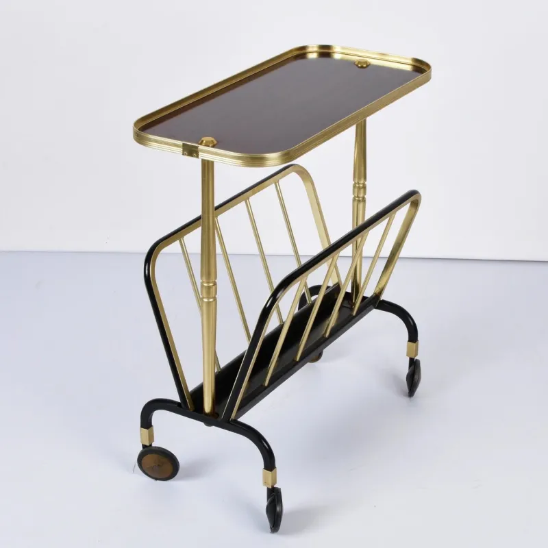 Pamono Mid-Century Aluminum and Formica Trolley Magazine Rack by Ico and Luisa Parisi for MB, 1960s> Magazine Racks