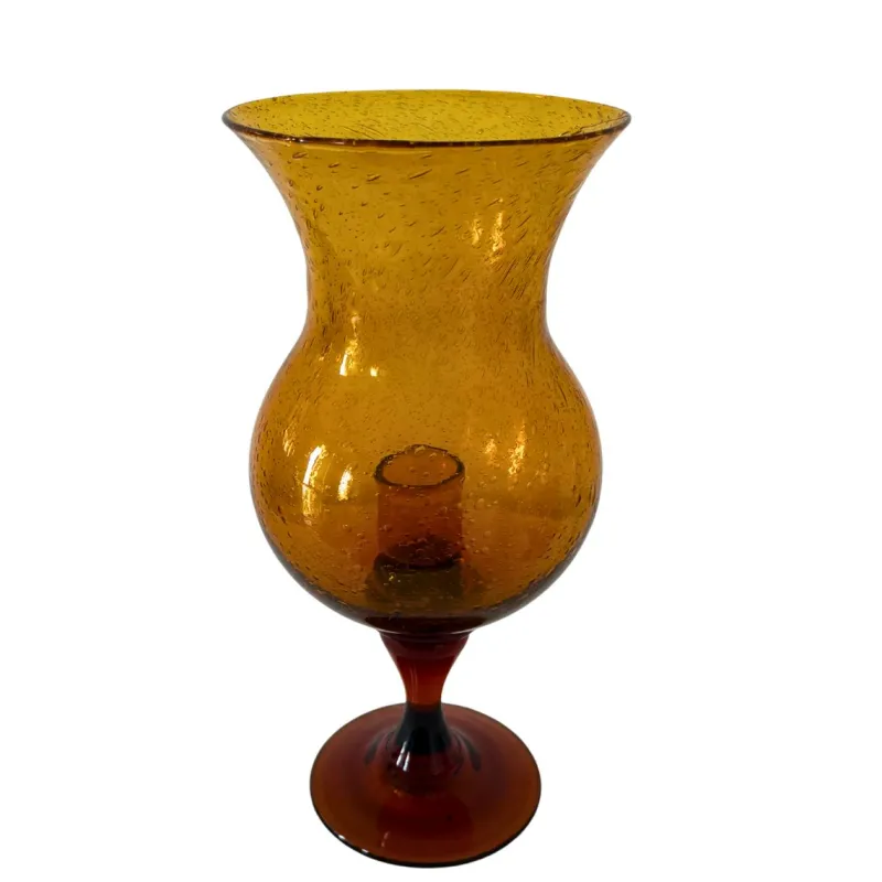 Pamono Mid-Century Amber Bubble Glass Photophores or Candleholders from Biot, France, 1960s, Set of 2> Candleholders
